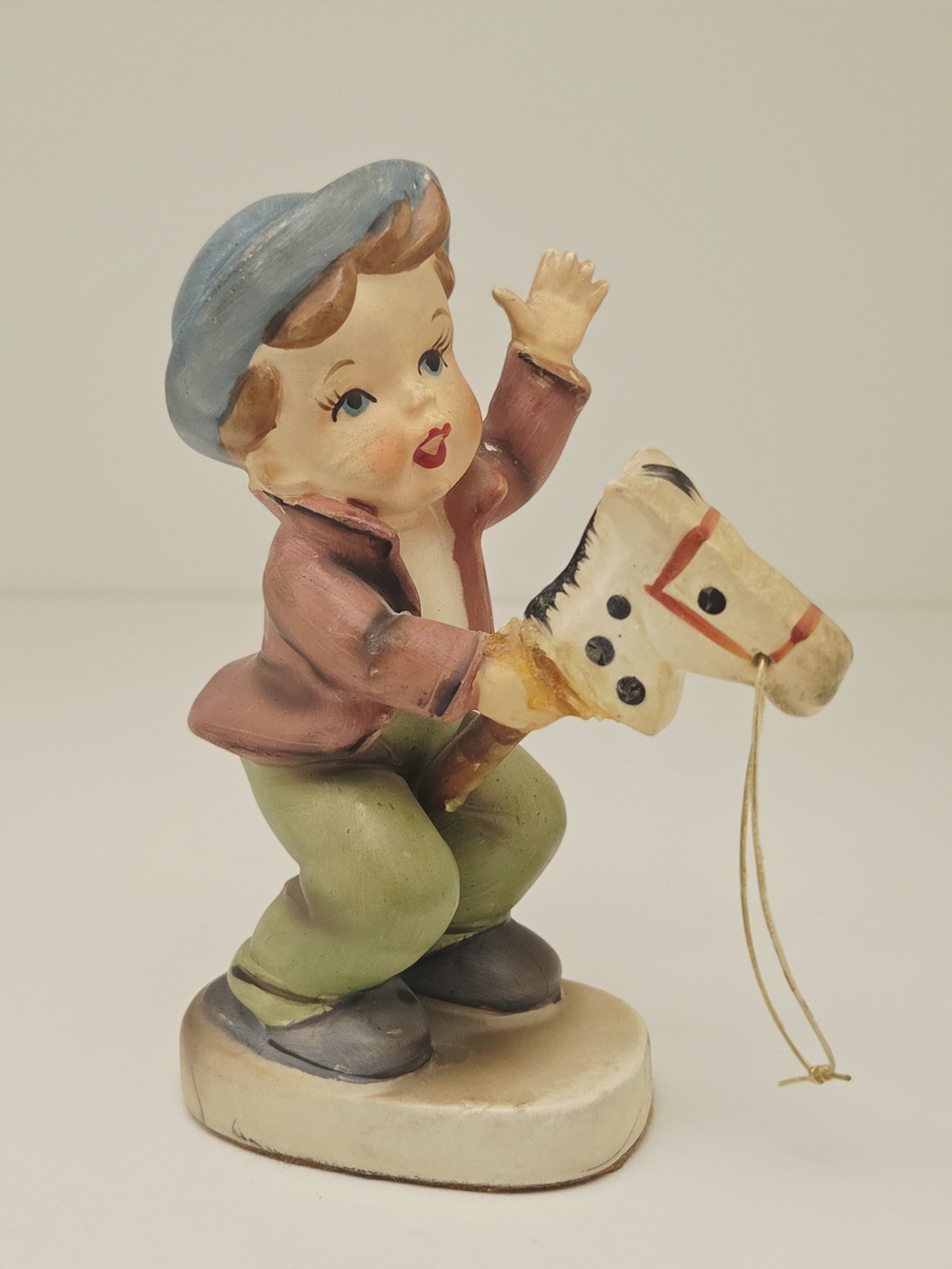 Vintage Happy Day Erich Stauffer Boy On Stick Horse Ceramic 5.25" Figurine 3373E